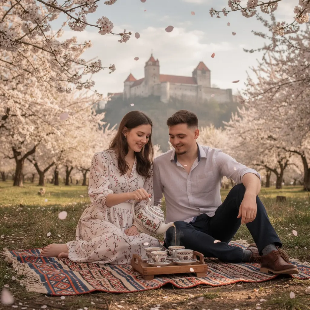 Elegantná šálka čaju z čerešňových kvetov s jemnou arómou a svetlými farbami.