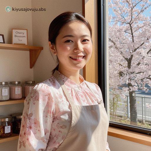 Kvetinová kompozícia s čajom a jarnými kvetmi v pozadí.